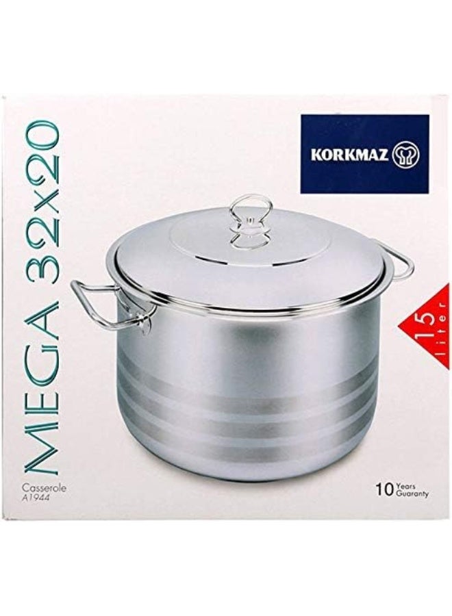 Sturdy And Durable Exclusive Shaped Cool Touch Handle Low Casserole With Lid Silver 15Liters