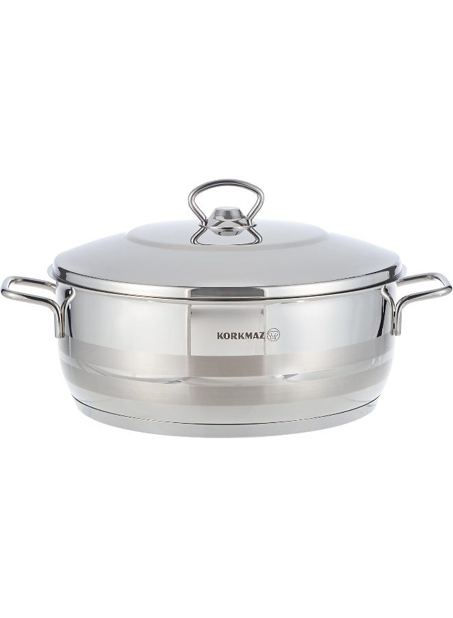 Low Casserole With Lid Silver 5.3Liters