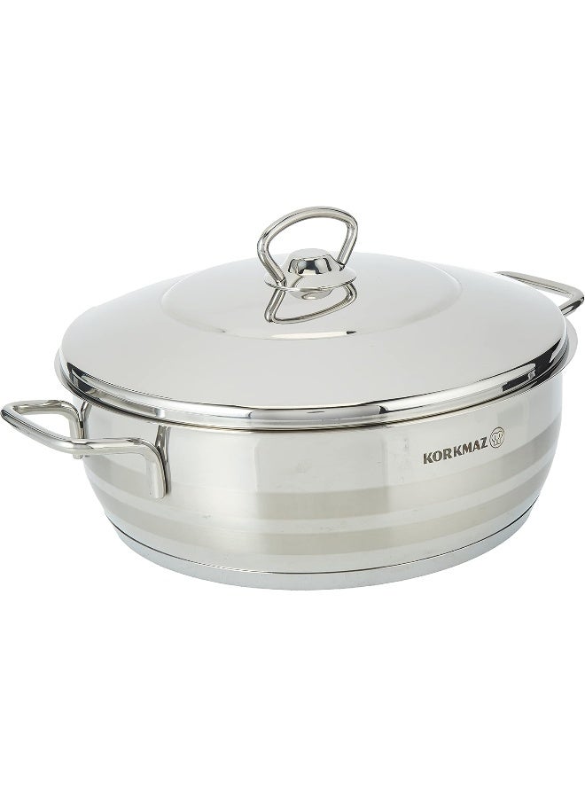Low Casserole With Lid Silver 24x8cm