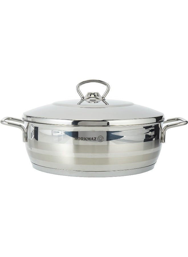 Low Casserole With Lid Silver 24x8cm