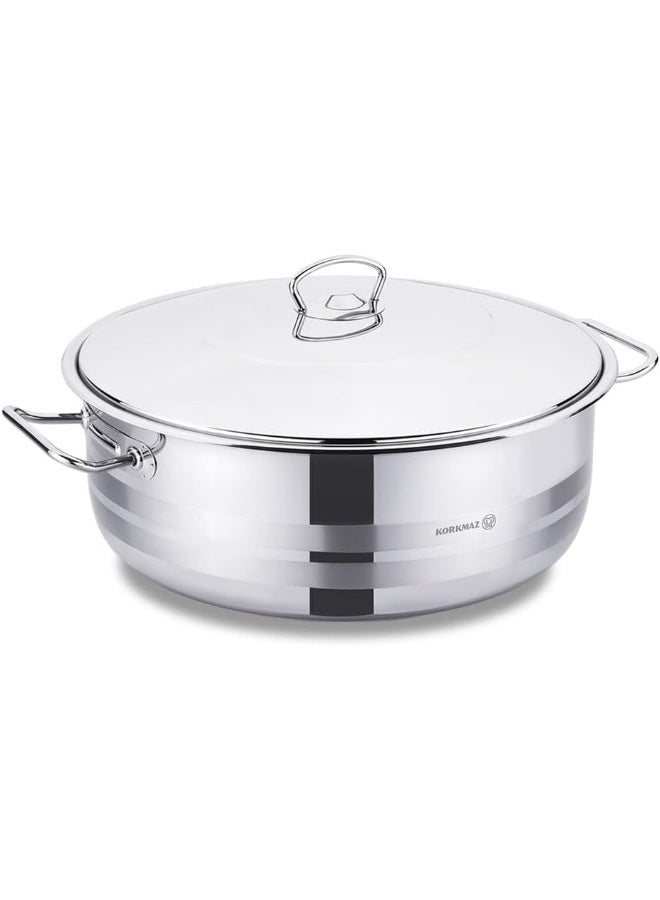Sturdy And Durable Exclusive Shaped Cool Touch Handle Low Casserole With Lid Silver 6.5Liters