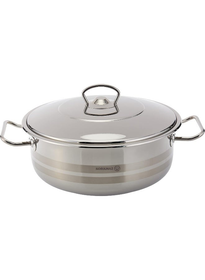 Sturdy And Durable Exclusive Shaped Cool Touch Handle Low Casserole With Lid Silver 6.5Liters