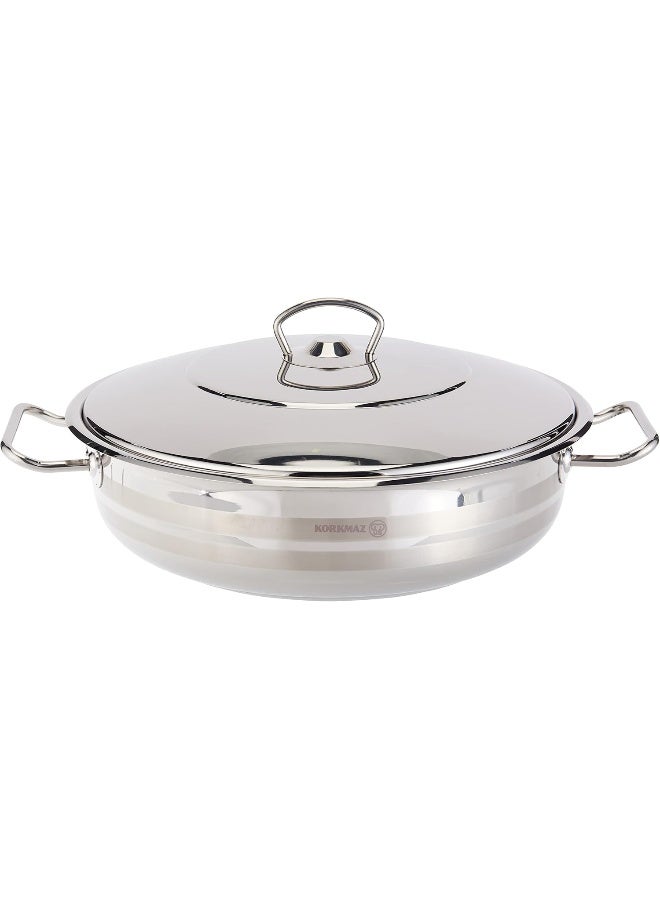 Extra Low Casserole With Lid Silver 7.5Liters