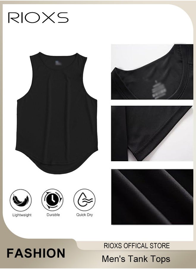 Men's Fit Tank Top, Quick Dry Sleeveless Black Tops, Outdoor Summer Vest with Classic Round Neck Design, for Daily Use and Training Activities