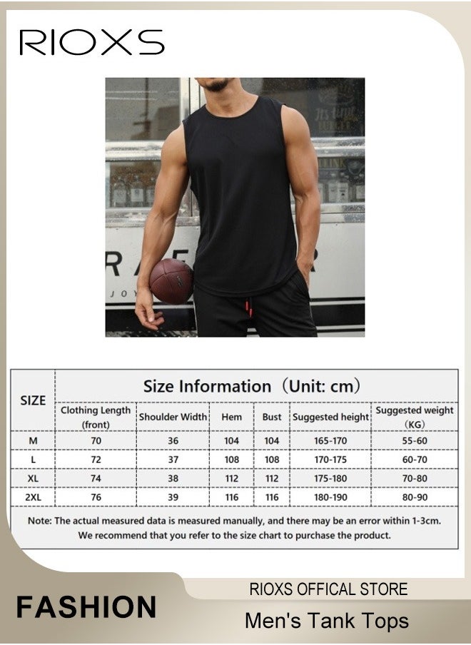 Men's Fit Tank Top, Quick Dry Sleeveless Black Tops, Outdoor Summer Vest with Classic Round Neck Design, for Daily Use and Training Activities