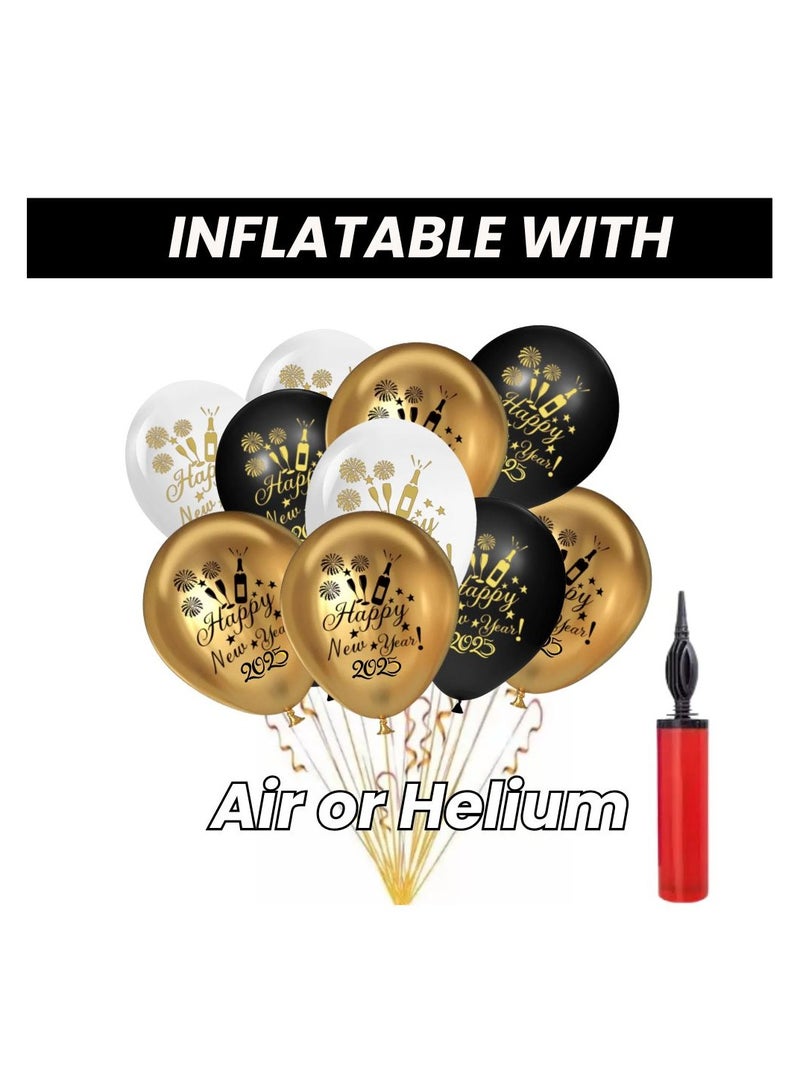 New Year Latex Balloons - Gold Black White New Year Eve Balloons - 2024 New Year Balloons New Years Eve Party Balloons for New Year 2024 Decorations