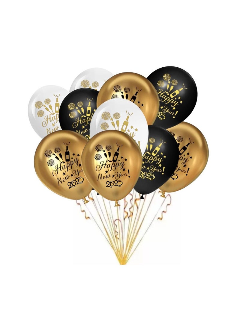 New Year Latex Balloons - Gold Black White New Year Eve Balloons - 2024 New Year Balloons New Years Eve Party Balloons for New Year 2024 Decorations