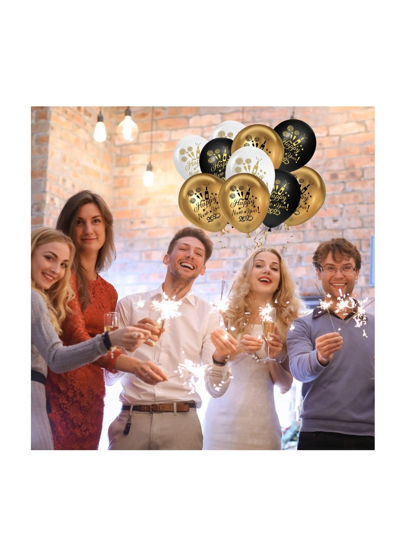 New Year Latex Balloons - Gold Black White New Year Eve Balloons - 2024 New Year Balloons New Years Eve Party Balloons for New Year 2024 Decorations