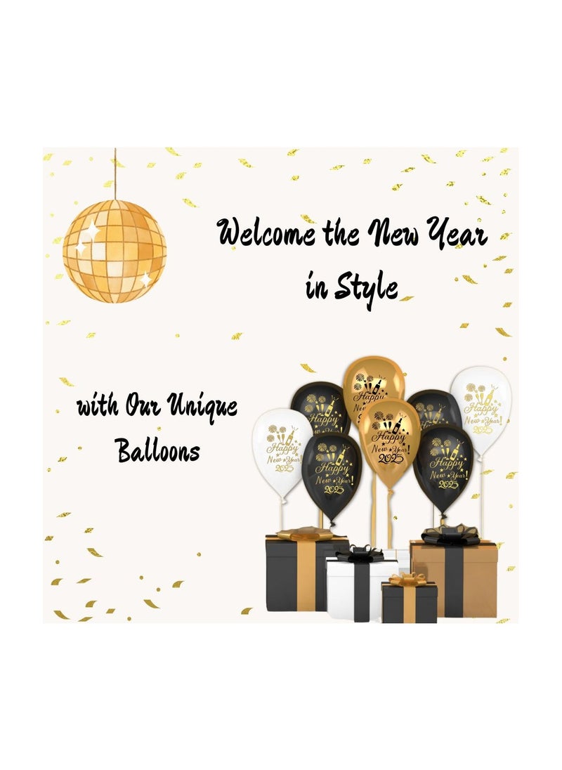New Year Latex Balloons - Gold Black White New Year Eve Balloons - 2024 New Year Balloons New Years Eve Party Balloons for New Year 2024 Decorations
