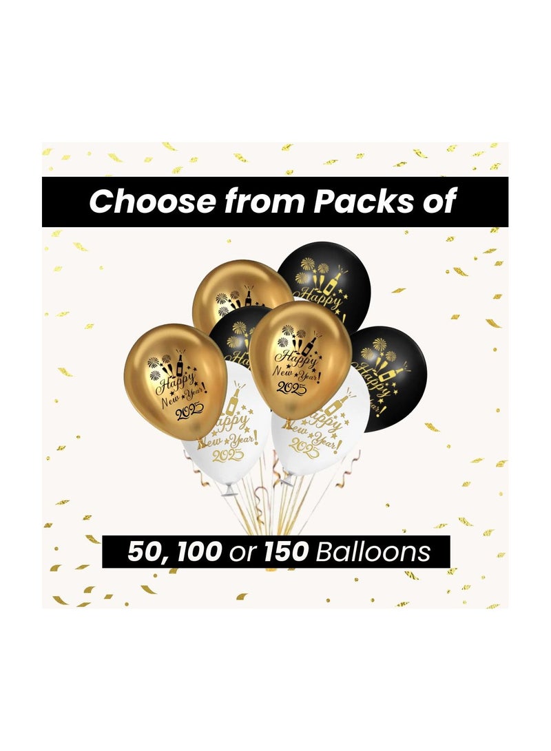 New Year Latex Balloons - Gold Black White New Year Eve Balloons - 2024 New Year Balloons New Years Eve Party Balloons for New Year 2024 Decorations
