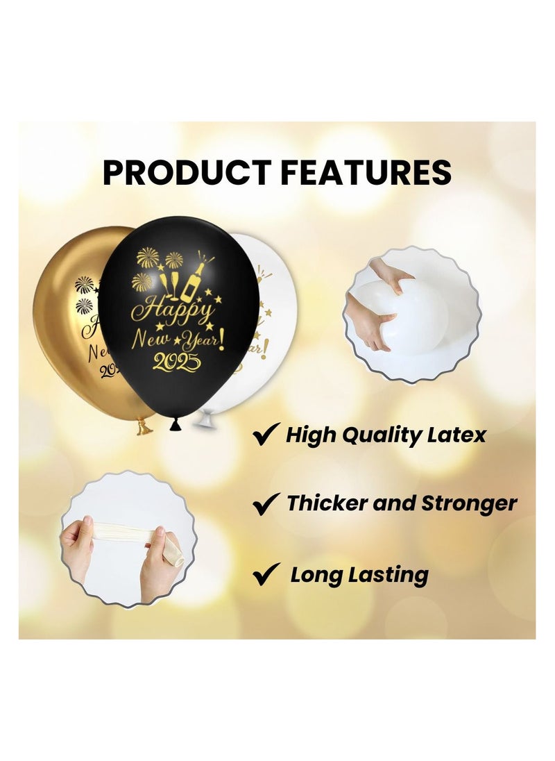 New Year Latex Balloons - Gold Black White New Year Eve Balloons - 2024 New Year Balloons New Years Eve Party Balloons for New Year 2024 Decorations