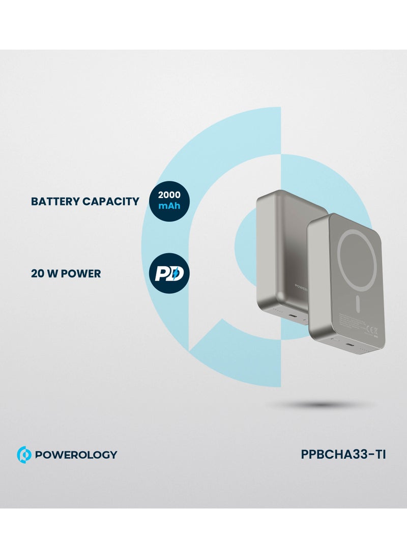 20000mAh Magsafe Power Bank 20W PD & 15W Wireless / Simultaneous Charging / Compact Design - Titanium