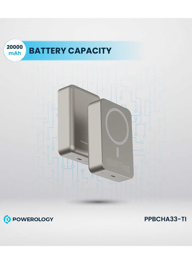 20000mAh Magsafe Power Bank 20W PD & 15W Wireless / Simultaneous Charging / Compact Design - Titanium