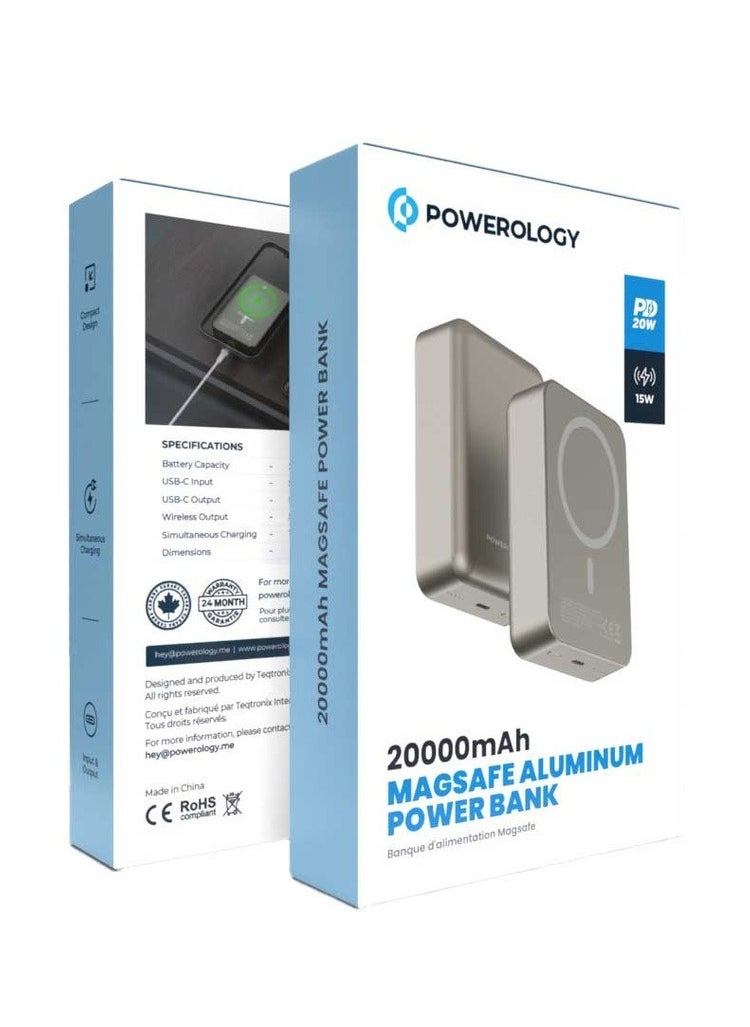 20000mAh Magsafe Power Bank 20W PD & 15W Wireless / Simultaneous Charging / Compact Design - Titanium