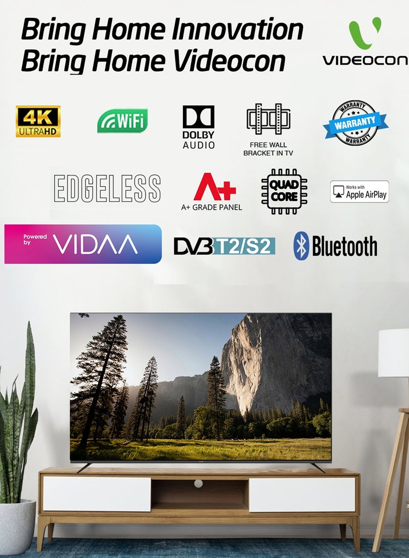 55 Inch Edgeless 4K UHD Smart TV With Bluetooth, Voice Mouse And Dolby Audio 2024 E55ELVD1100 Black