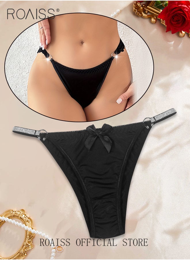 2 Piece Cut out Lace Panel Briefs for Women Comfy and Breathable Soft Seamless Low Waist Panties with Pure Cotton Crotch and Rhinestone Studded Detail Ladies Textured Ring Linked Quality Underwear