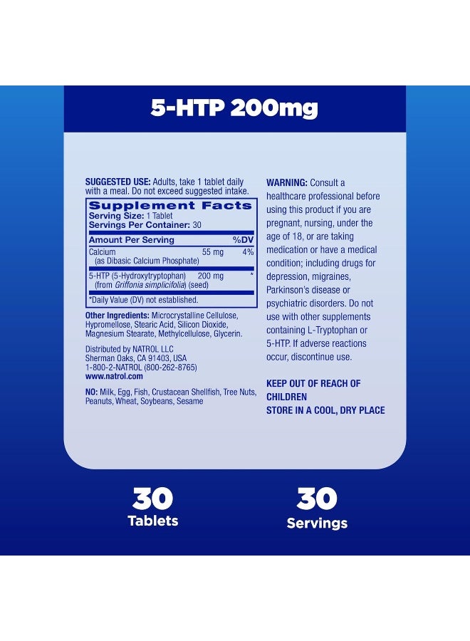 5-HTP, Time Release, 200mg - 30 Tablets Packaging May Vary