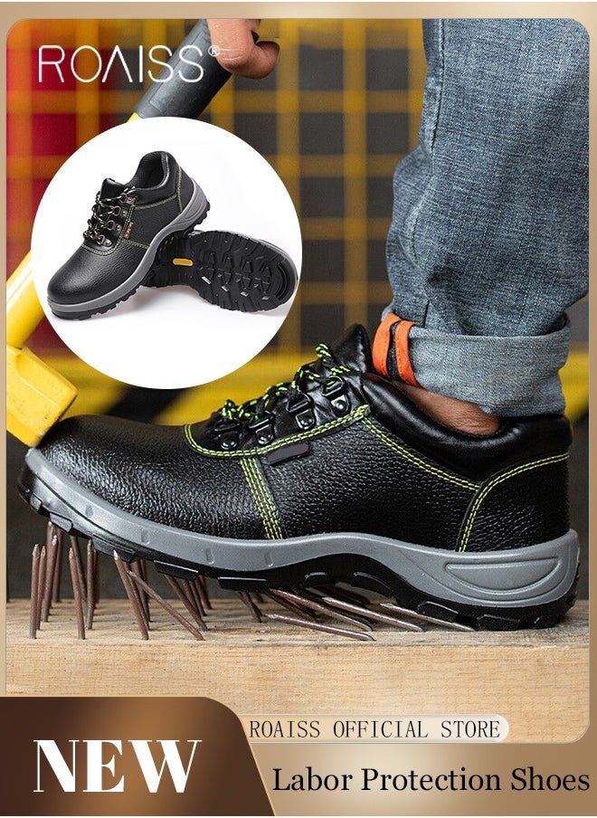 Anti-Smash Safety Shoes for Men Lightweight Steel Round Toe Sneakers for Outdoors Work or Heavy Work Comfortable and Breathable Safety Toe Adjustable Lace-Up Cowhide Sports Shoes