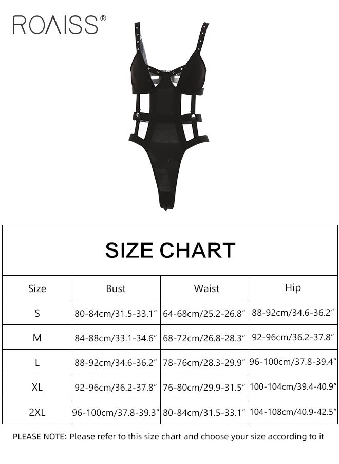 Hollow Design Bodysuit for Women Adjustible Wide Shoulder Straps Onesie Underwear Tight Waist Home Pajamas Cosplay Costumes Bunny Girl Exotic Style Intimates Boudoir Outfits