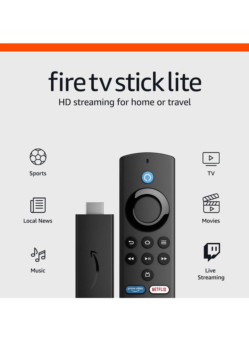 Fire Stick Lite streaming device 2nd Gen, no TV controls, HD streaming device