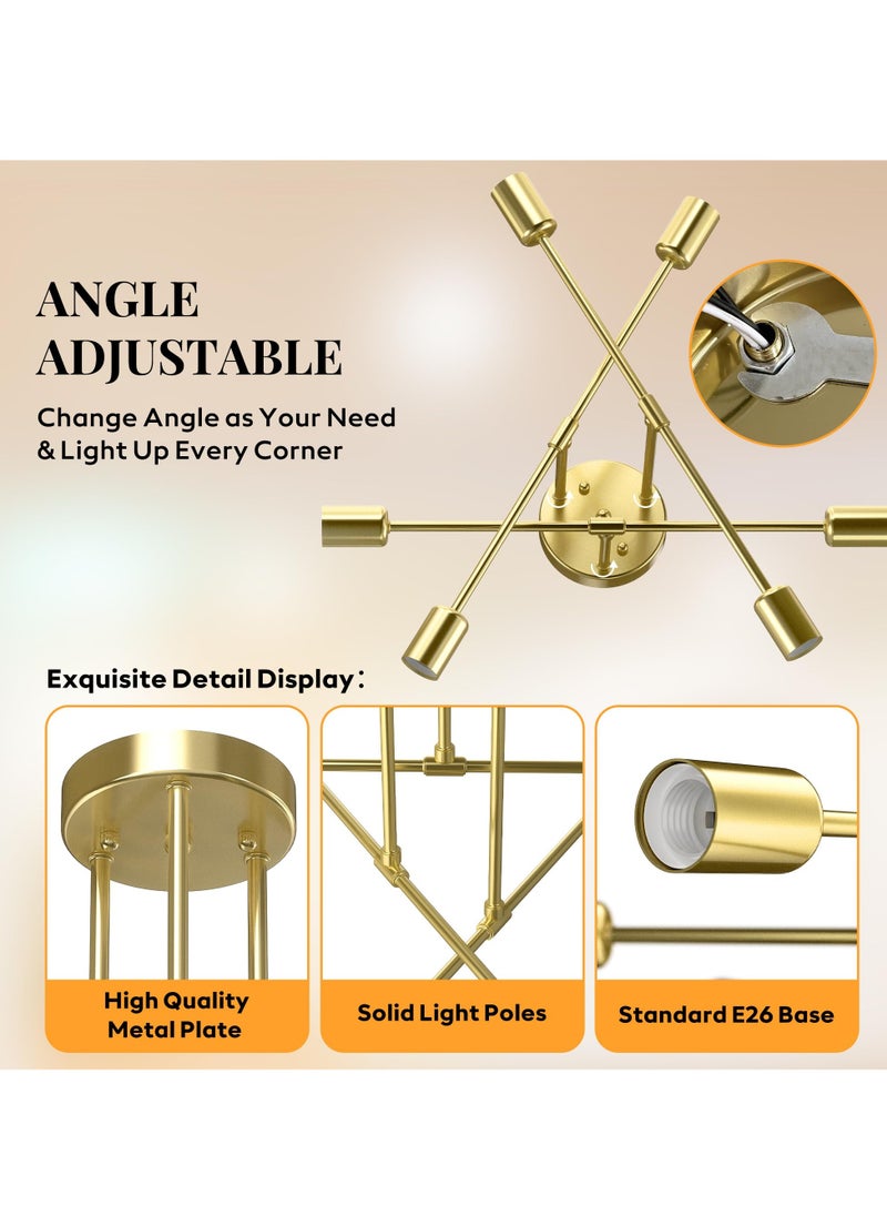 Modern Sputnik Chandelier Ceiling Light Fixture with 6 Lights Black Mid Century Semi Flush Mount Ceiling Lights Fixture for Bedroom Dining Room Living Room Kitchen, Bulbs Not Included