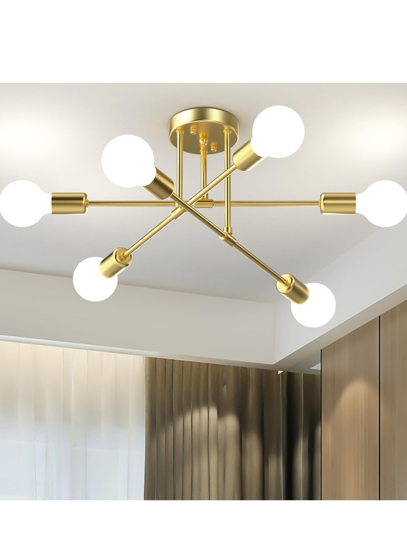 Modern Sputnik Chandelier Ceiling Light Fixture with 6 Lights Black Mid Century Semi Flush Mount Ceiling Lights Fixture for Bedroom Dining Room Living Room Kitchen, Bulbs Not Included