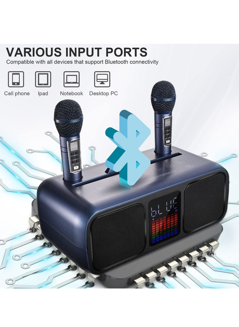 S39 Portable Bluetooth Speaker With 2 Microphones UHF Wireless Karaoke Machine For Adults And Kids Speaker System With Gradual Colorful LED Lights For Home Party