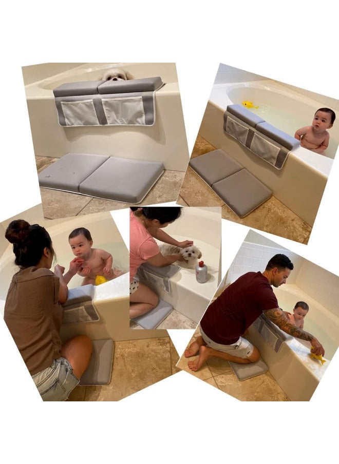 Deong Comfortable Baby Bath Kneeler And Elbow Rest Pad Set – 1.5 Inch Thick Bathtub Kneeling Pad With Toy Organizer Pockets, Quick Drying, Foldable, Non - Slip For Baby And Toddler Bathing