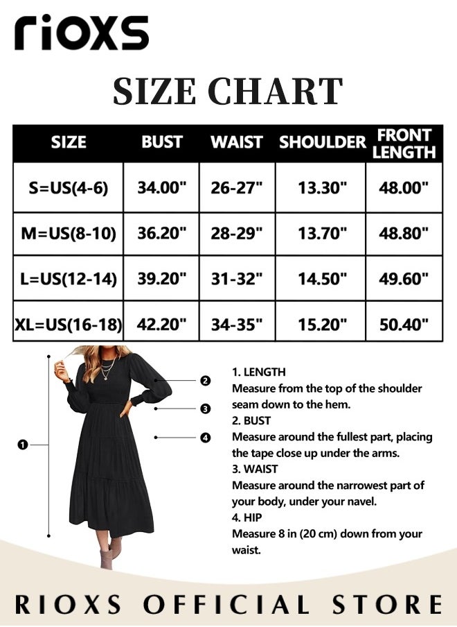 Women'sMaxi Dresses,Crew Neck Fall Dress,Casual Long Sleeve Bohemian Dresses,Relaxed Fit Tiered Dress For Women,Ladies A-Line Wrap Dress or Party/Wedding/Feast/Business/Daily Wear