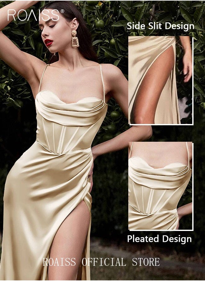 Banquet Party Dress for Women Evening Dresses Side Slit Backless Long-Length Prom Ball Gown Elegant High Waist Slim Dress