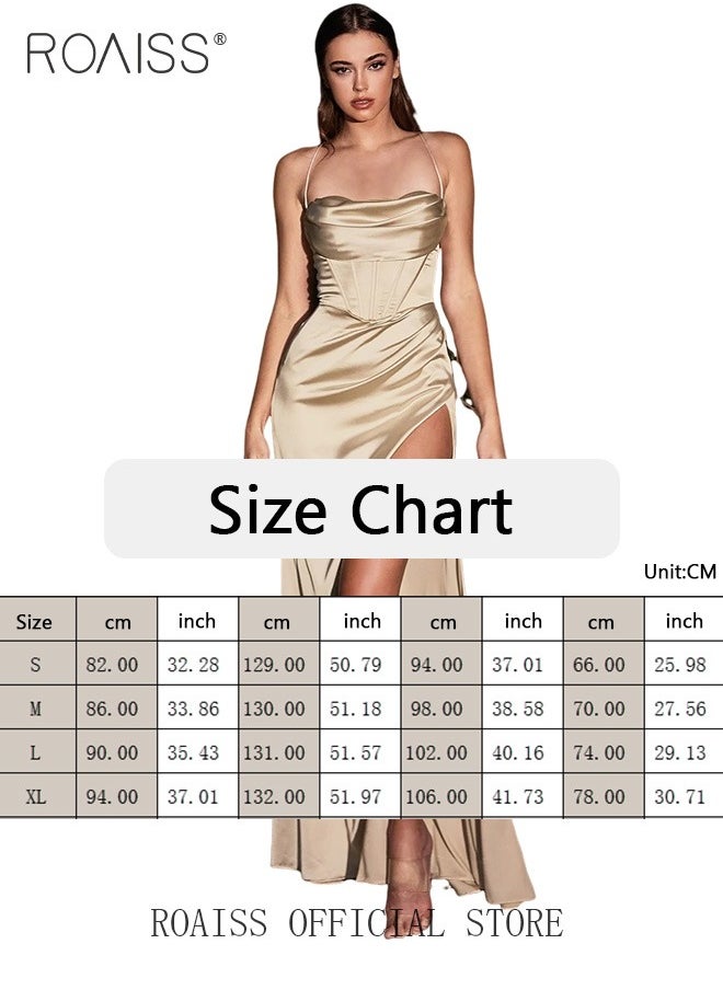 Banquet Party Dress for Women Evening Dresses Side Slit Backless Long-Length Prom Ball Gown Elegant High Waist Slim Dress