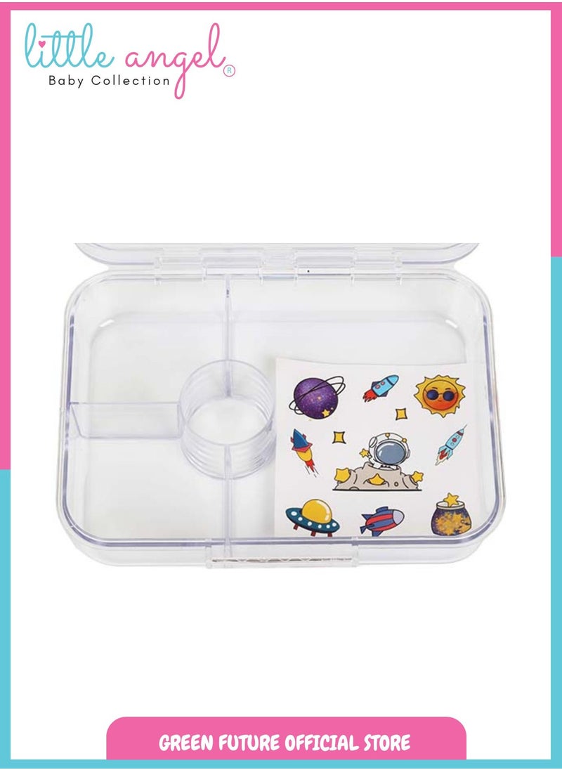 Bento Kids Lunch Box with 4 Compartments - Insulated Leakproof BPA Free, Cute Durable Portable for School, Reusable and Eco-Friendly - Space Theme