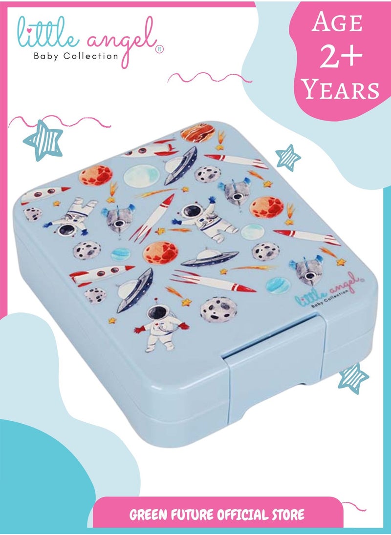 Kids Lunch Box - 4 Compartment Leak Proof Bento Box with Mermaid Design, Perfect for School - Blue