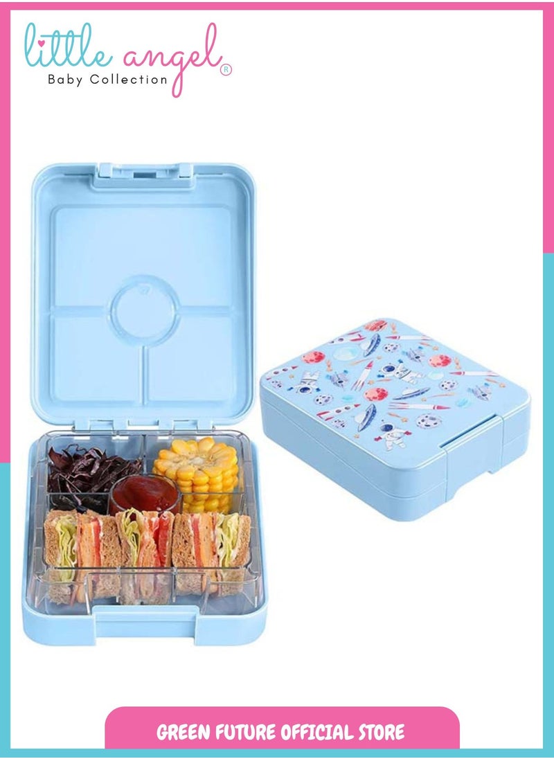 Kids Lunch Box - 4 Compartment Leak Proof Bento Box with Mermaid Design, Perfect for School - Blue