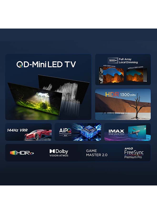 75 Inch TV 4K QD-Mini LED Smart Google TV Game Master 2.0 Dolby Vision IQ-Atmos HDR 1300 Nits Peak IMAX Enhanced 144HZ VRR - (2023 Model) 75C755 Black