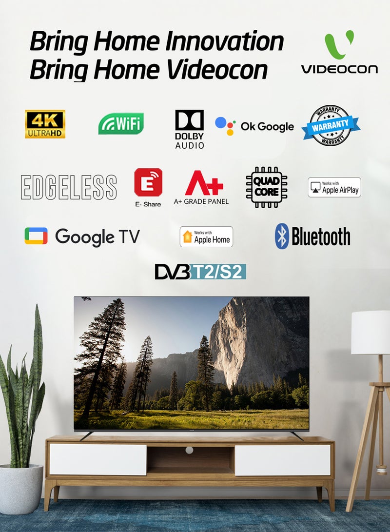 50 Inch Edgeless 4K UHD Official Google TV With Voice Remote, Bluetooth, Dolby Audio And Chromecast Built-in 2024 New Model E50ELGT1100 Black