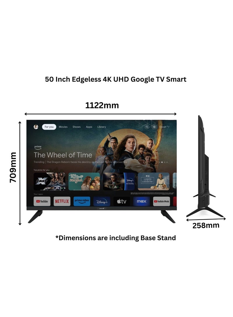 50 Inch Edgeless 4K UHD Official Google TV With Voice Remote, Bluetooth, Dolby Audio And Chromecast Built-in 2024 New Model E50ELGT1100 Black