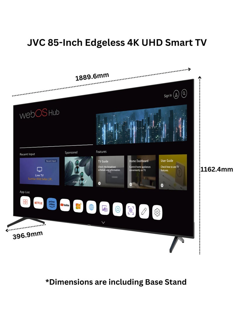 85 Inch Edgeless QLED 4K UHD WebOs Smart TV With Magic Remote, Bluetooth And Dolby Audio 2024 Model LT-85NQ7155 Black