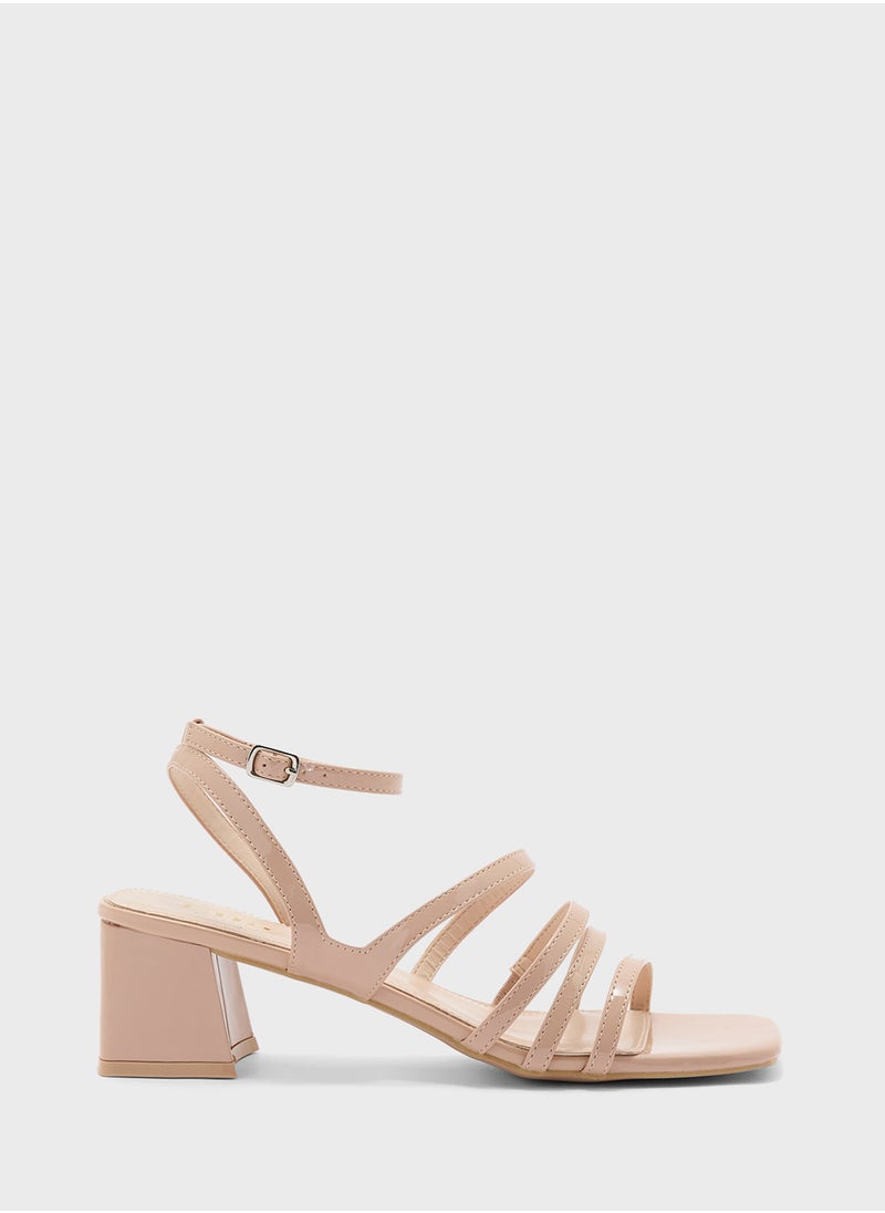 Mult Strap Low Block Heel Sandal