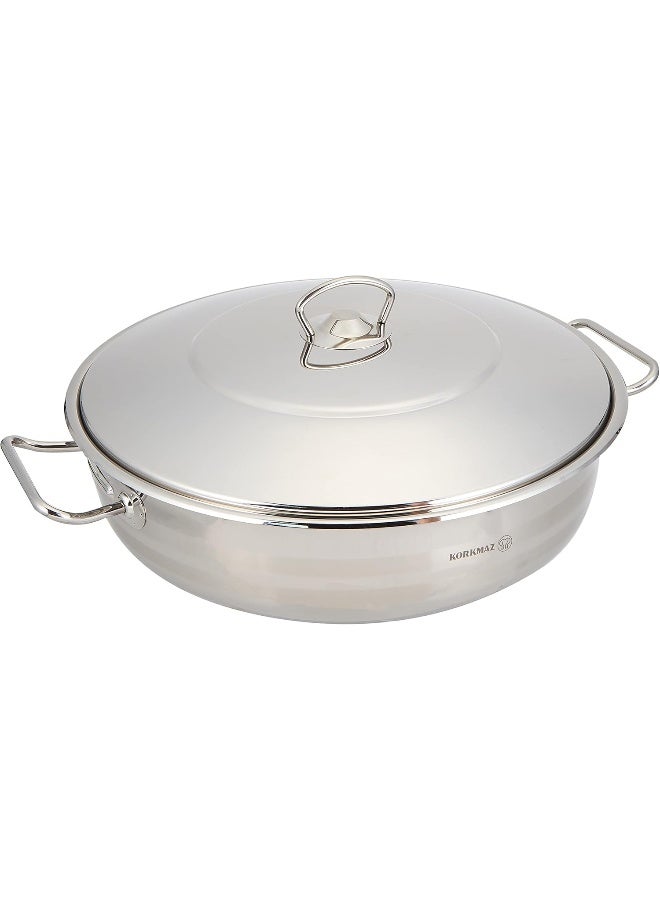 Stainless Steel Low Casserole Sauce Pot Stockpot With Lid And Handle Silver 10Liters