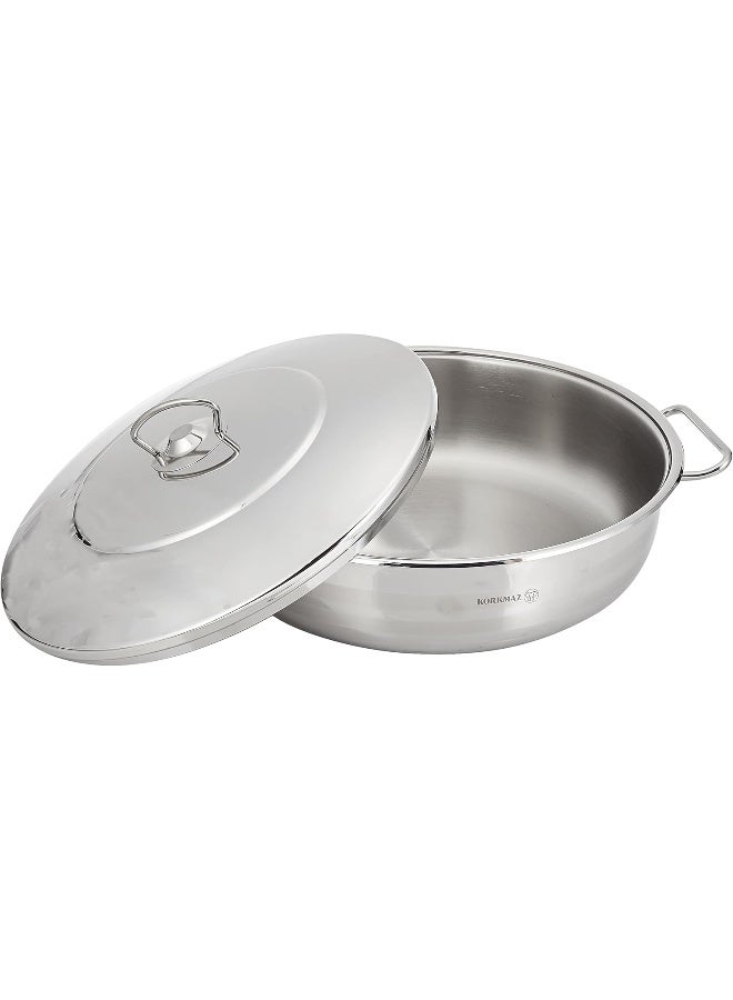 Stainless Steel Low Casserole Sauce Pot Stockpot With Lid And Handle Silver 10Liters