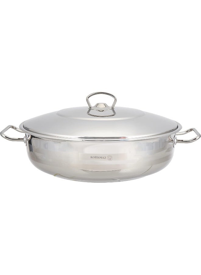 Stainless Steel Low Casserole Sauce Pot Stockpot With Lid And Handle Silver 10Liters