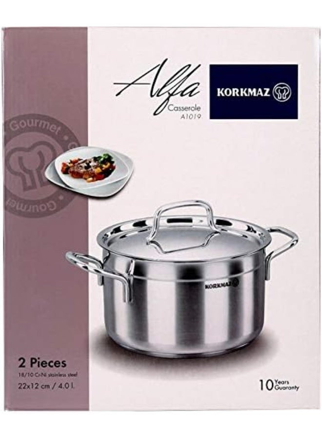 Sturdy And Durable Exclusive Shaped Lightweight Easy To Handle Alfa Casserole With Lid Silver 22x12cm