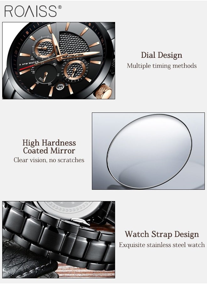Stainless Steel Strap Quartz Watch for Men, Analog Display Round Dial , Waterproof Luxurious Business Casual Chronograph Wristwatch with Date as A Gift for Male
