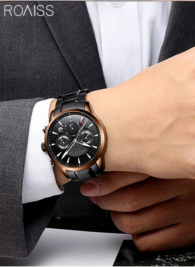Stainless Steel Strap Quartz Watch for Men, Analog Display Round Dial , Waterproof Luxurious Business Casual Chronograph Wristwatch with Date as A Gift for Male