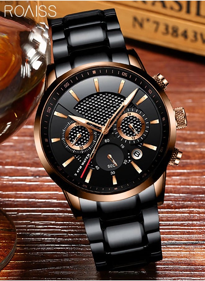Stainless Steel Strap Quartz Watch for Men, Analog Display Round Dial , Waterproof Luxurious Business Casual Chronograph Wristwatch with Date as A Gift for Male