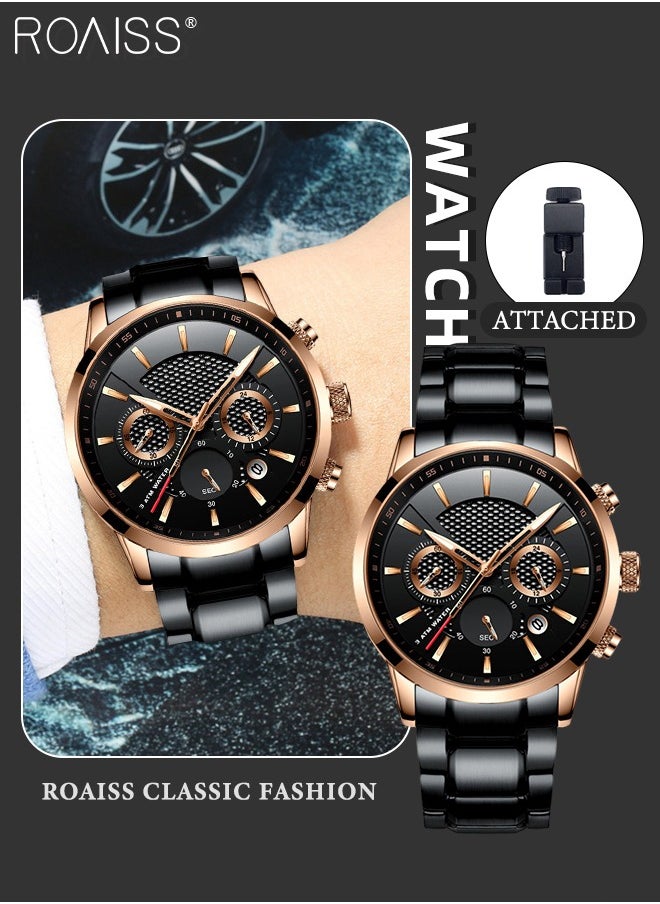 Stainless Steel Strap Quartz Watch for Men, Analog Display Round Dial , Waterproof Luxurious Business Casual Chronograph Wristwatch with Date as A Gift for Male