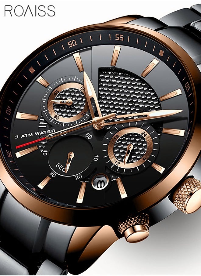 Stainless Steel Strap Quartz Watch for Men, Analog Display Round Dial , Waterproof Luxurious Business Casual Chronograph Wristwatch with Date as A Gift for Male