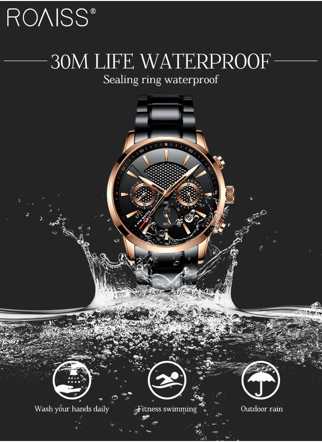 Stainless Steel Strap Quartz Watch for Men, Analog Display Round Dial , Waterproof Luxurious Business Casual Chronograph Wristwatch with Date as A Gift for Male