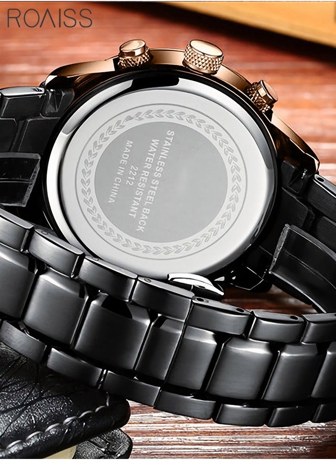 Stainless Steel Strap Quartz Watch for Men, Analog Display Round Dial , Waterproof Luxurious Business Casual Chronograph Wristwatch with Date as A Gift for Male